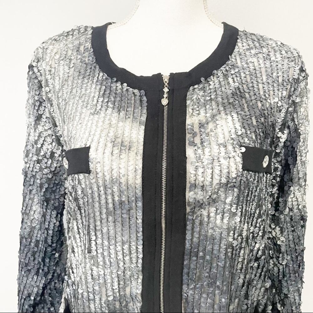 Michael Simon black silver sequin zip jacket crys… - image 2